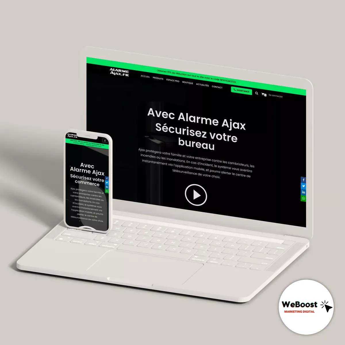 Aperçu du site réalisé pour Alarme Ajax